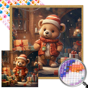 Christmas Gift Bear 40*40CM(Picture) Full Round Drill Diamond Painting