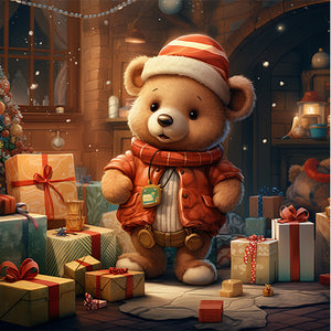 Christmas Gift Bear 40*40CM(Picture) Full Round Drill Diamond Painting