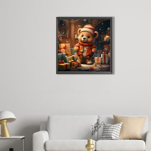Christmas Gift Bear 40*40CM(Picture) Full Round Drill Diamond Painting