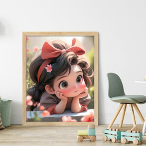 DIY - Little Girl With A Red Bow - 40*50CM 11CT 3 Stamped Cross Stitch