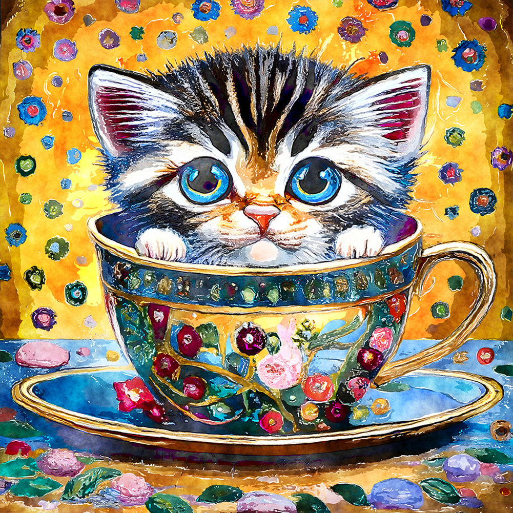 Cat In A Teacup 30*30CM(Canvas) Full Round Drill Diamond Painting