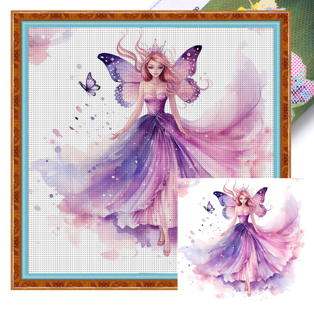 Yishu - Butterfly Princess - 60*60CM 11CT 3 Stamped Cross Stitch