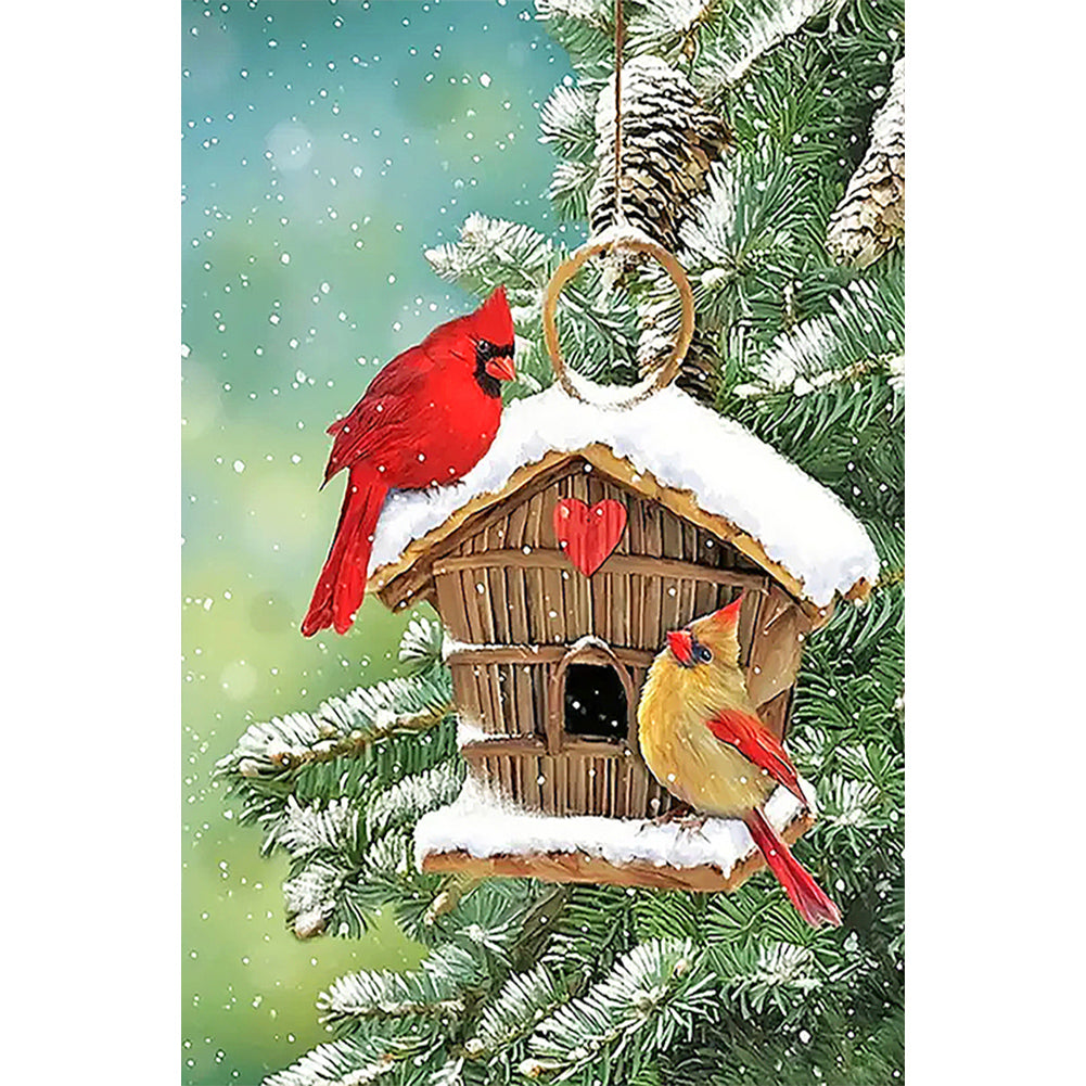 Christmas Sparrow Cottage 40*60CM(Canvas) Full Round Drill Diamond Painting