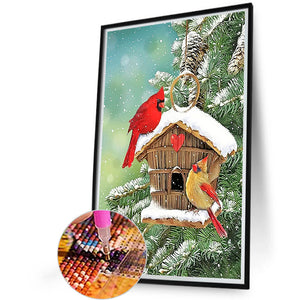 Christmas Sparrow Cottage 40*60CM(Canvas) Full Round Drill Diamond Painting