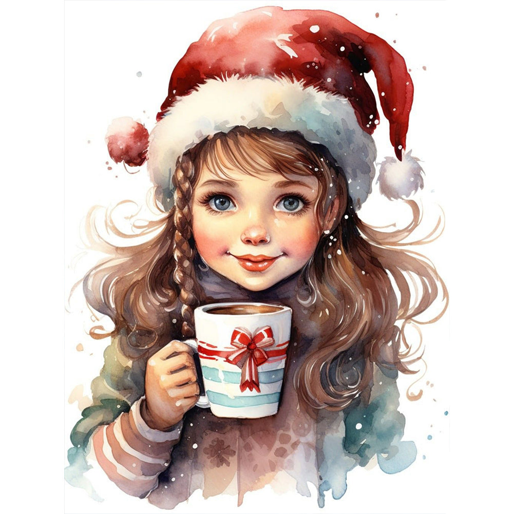Little Girl Drinking Coffee 30*40CM(Canvas) Full Round Drill Diamond Painting