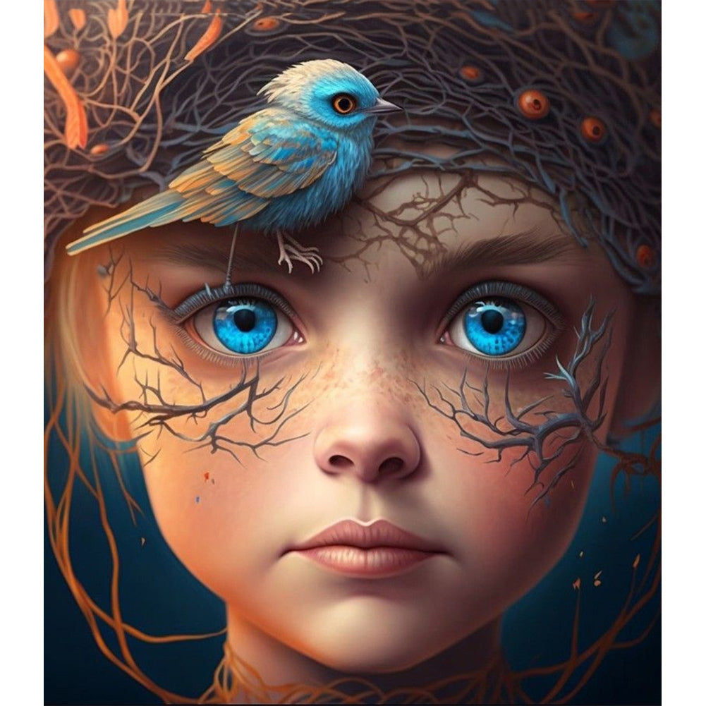 Bird Girl 35*40CM(Canvas) Full Round Drill Diamond Painting