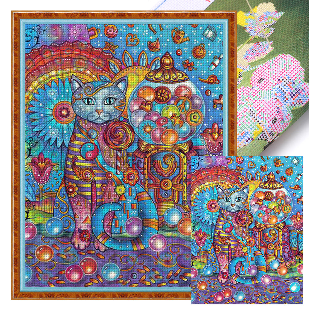 Yishu - Jewel Cat - 45*60CM 11CT 3 Stamped Cross Stitch