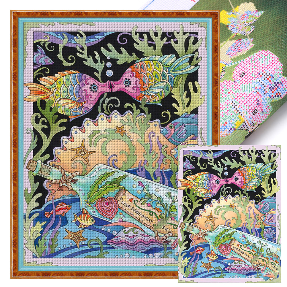 Yishu - Illustrated Fish - 50*68CM 11CT 3 Stamped Cross Stitch