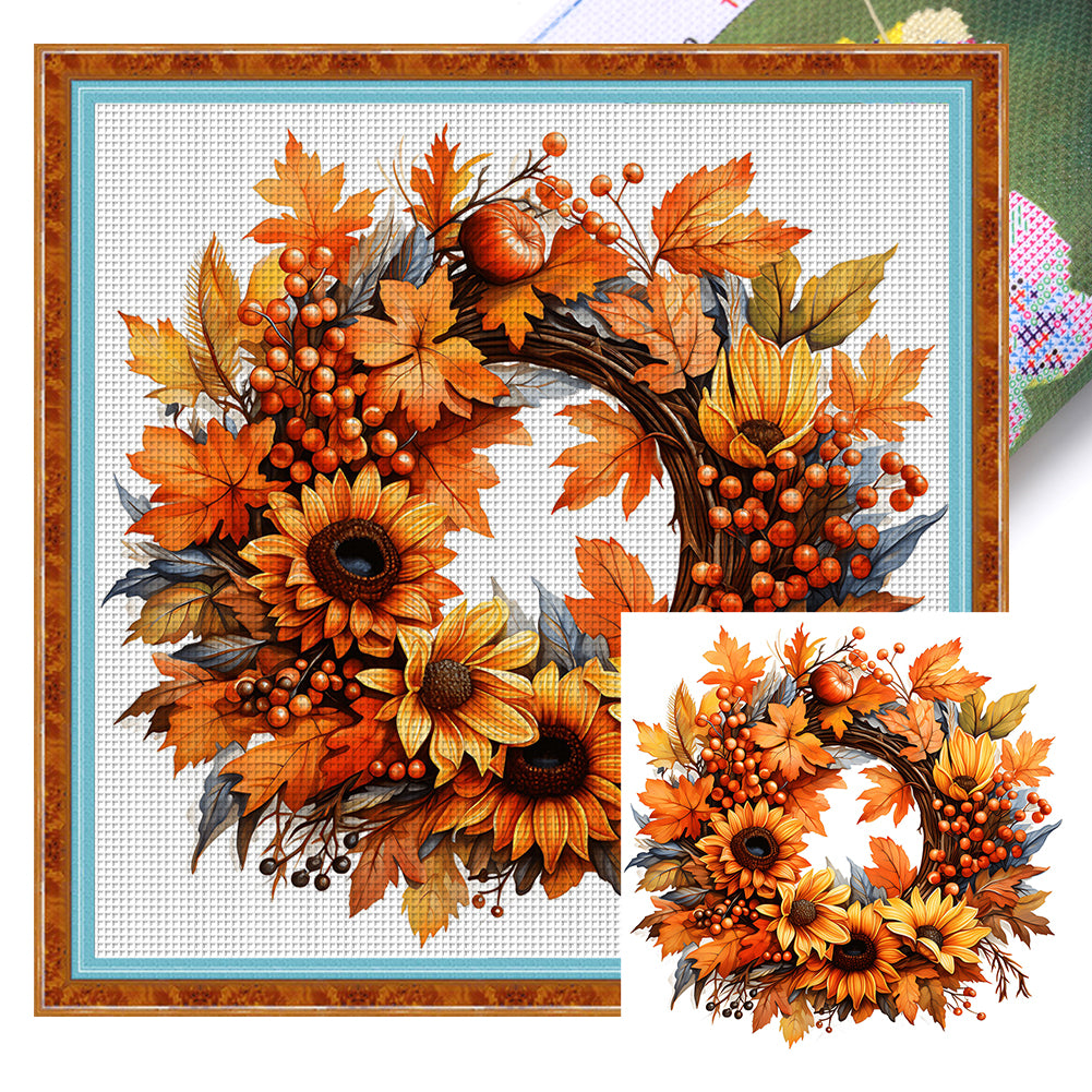 Huancan - Autumn Wreath - 40*40CM 11CT 3 Stamped Cross Stitch