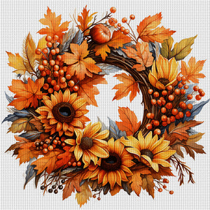 Huancan - Autumn Wreath - 40*40CM 11CT 3 Stamped Cross Stitch