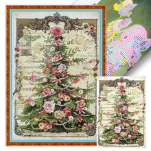 Load image into Gallery viewer, Huancan - Retro Poster - Rose Christmas Tree - 45*65CM 11CT 3 Stamped Cross Stitch
