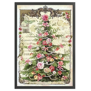 Huancan - Retro Poster - Rose Christmas Tree - 45*65CM 11CT 3 Stamped Cross Stitch