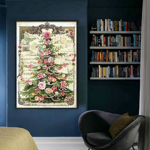 Huancan - Retro Poster - Rose Christmas Tree - 45*65CM 11CT 3 Stamped Cross Stitch