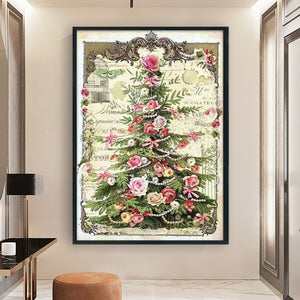 Huancan - Retro Poster - Rose Christmas Tree - 45*65CM 11CT 3 Stamped Cross Stitch