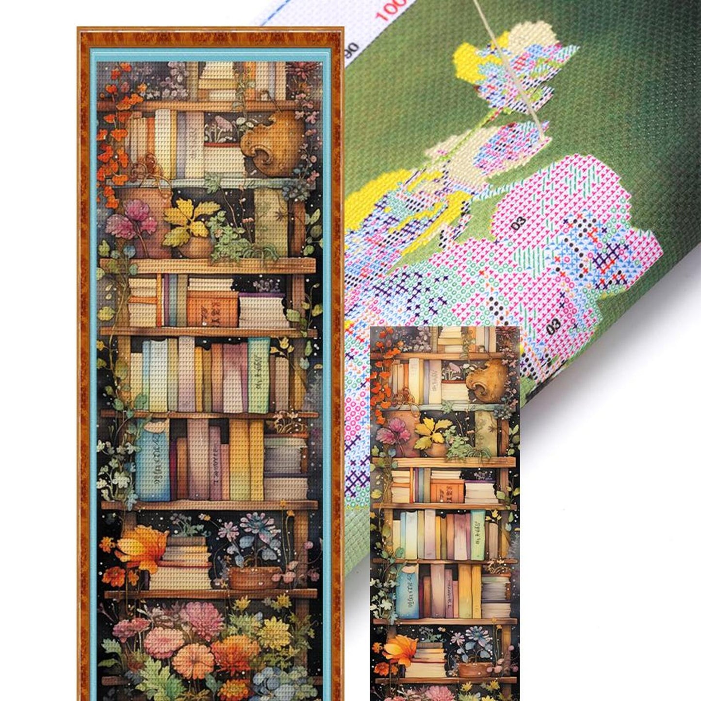 Stack Of Flower Books - Full 11CT Stamped Cross Stitch 30x80CM - Huacan