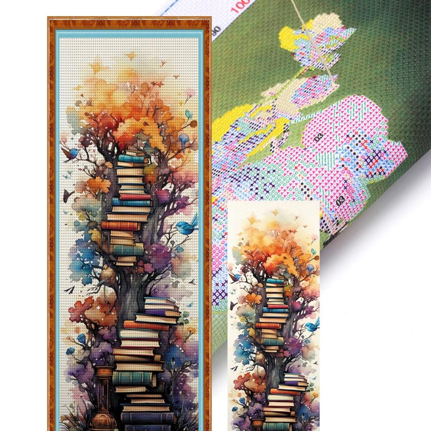 Stack Of Flower Books - Full 11CT Stamped Cross Stitch 30x80CM - Huacan