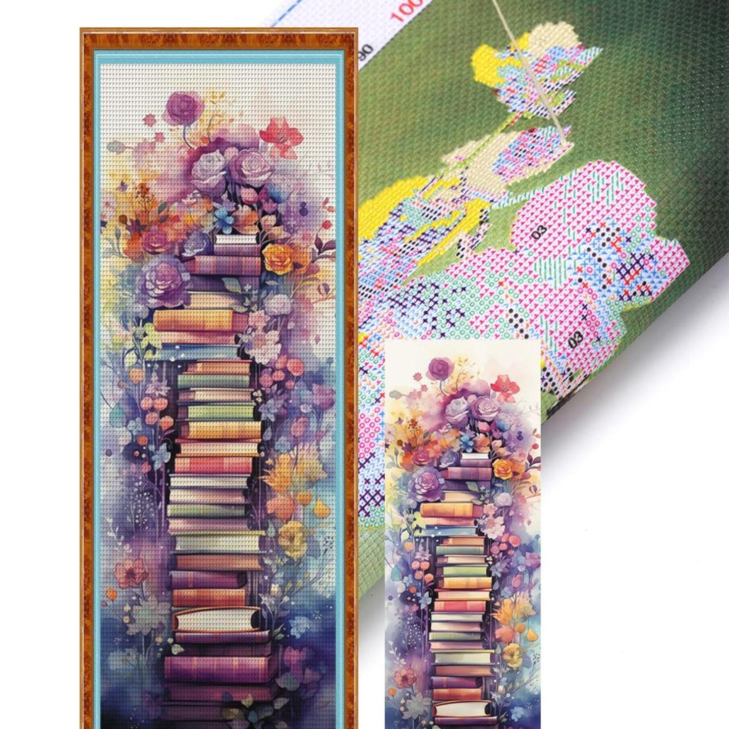 Stack Of Flower Books - Full 11CT Stamped Cross Stitch 30x80CM - Huacan