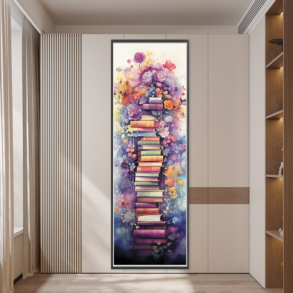 Stack Of Flower Books - Full 11CT Stamped Cross Stitch 30x80CM - Huacan