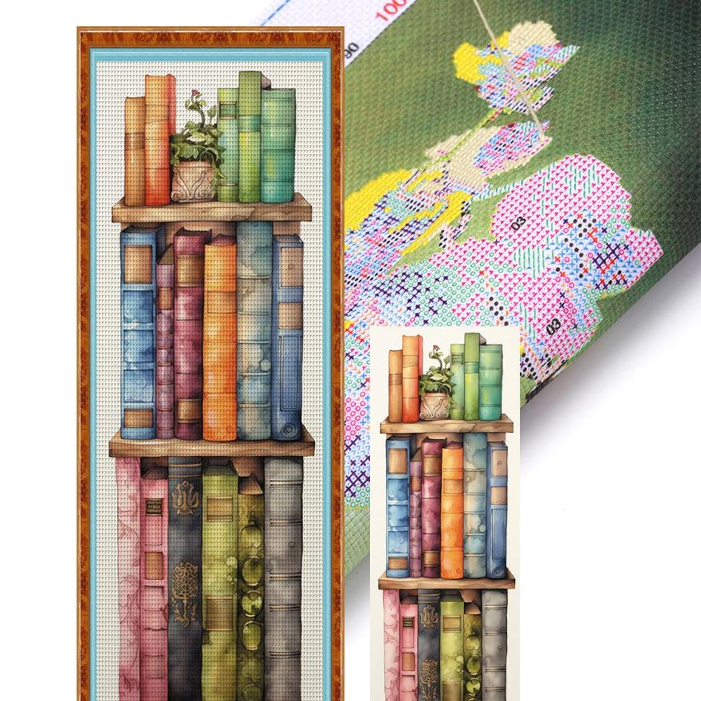 Stack Of Flower Books - Full 11CT Stamped Cross Stitch 30x80CM - Huacan