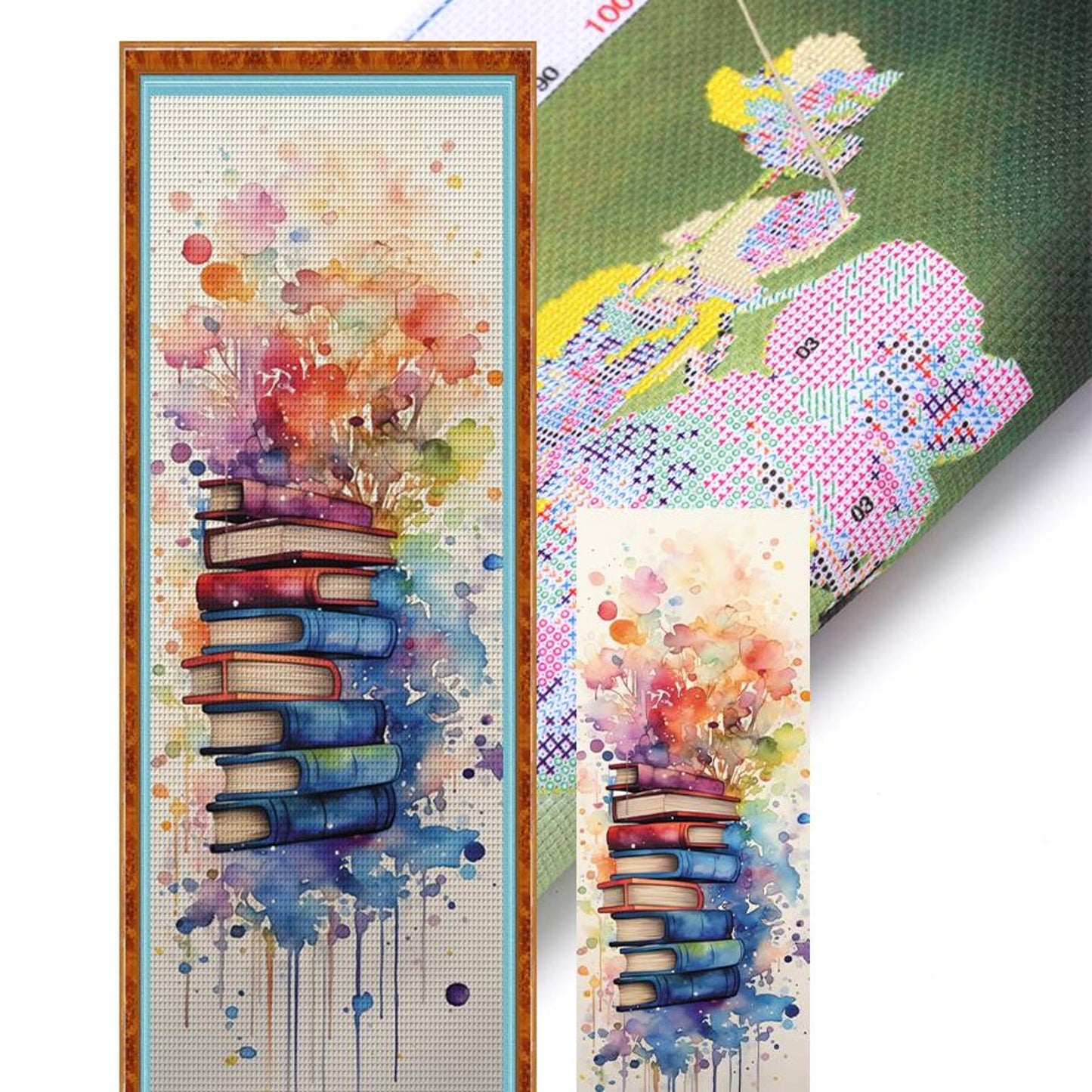 Stack Of Flower Books - Full 11CT Stamped Cross Stitch 30x80CM - Huacan
