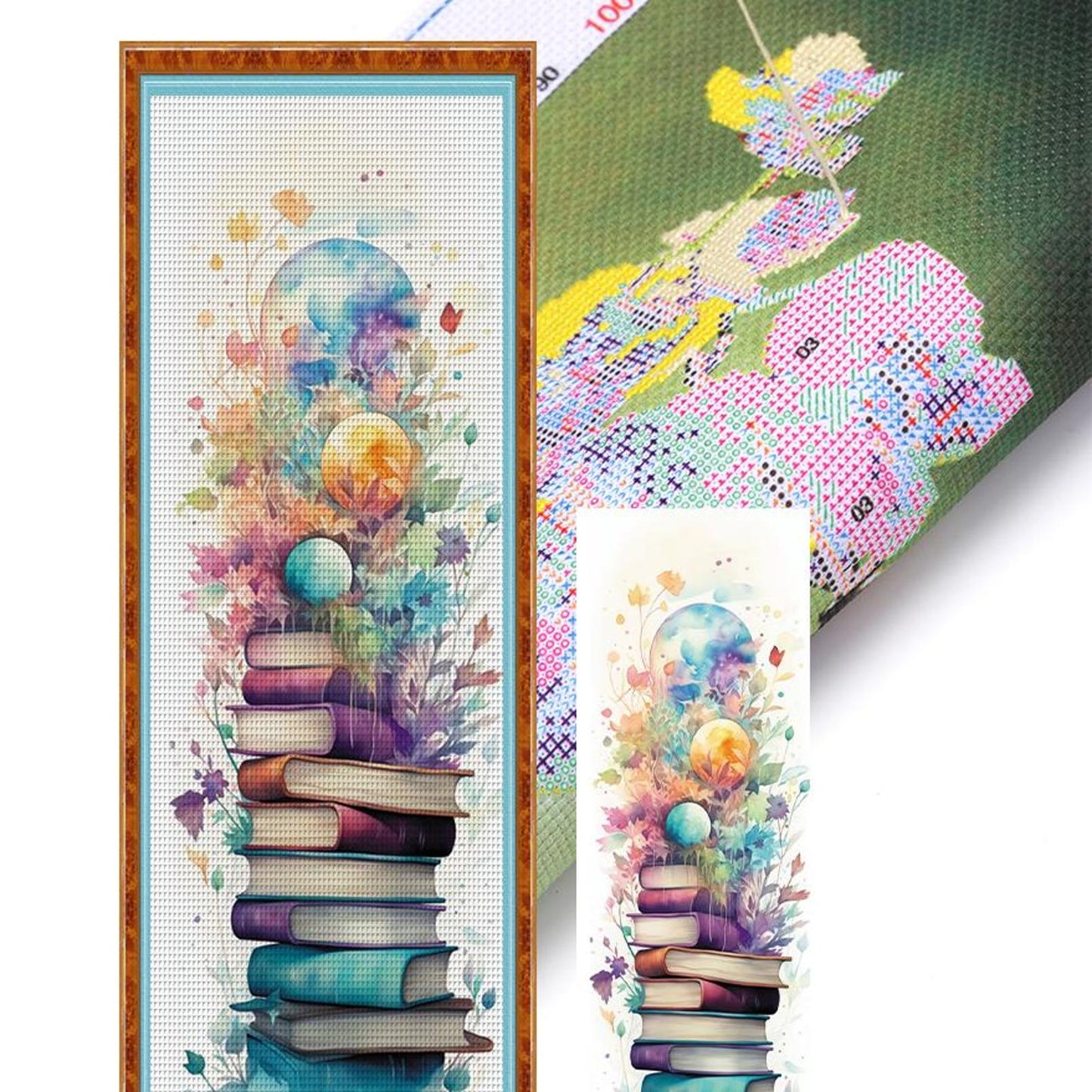 Stack Of Flower Books - Full 11CT Stamped Cross Stitch 30x80CM - Huacan