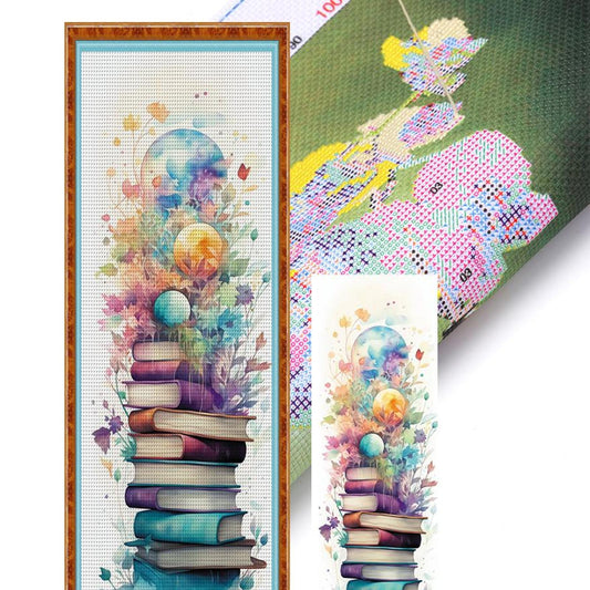 Stack Of Flower Books - Full 11CT Stamped Cross Stitch 30x80CM - Huacan