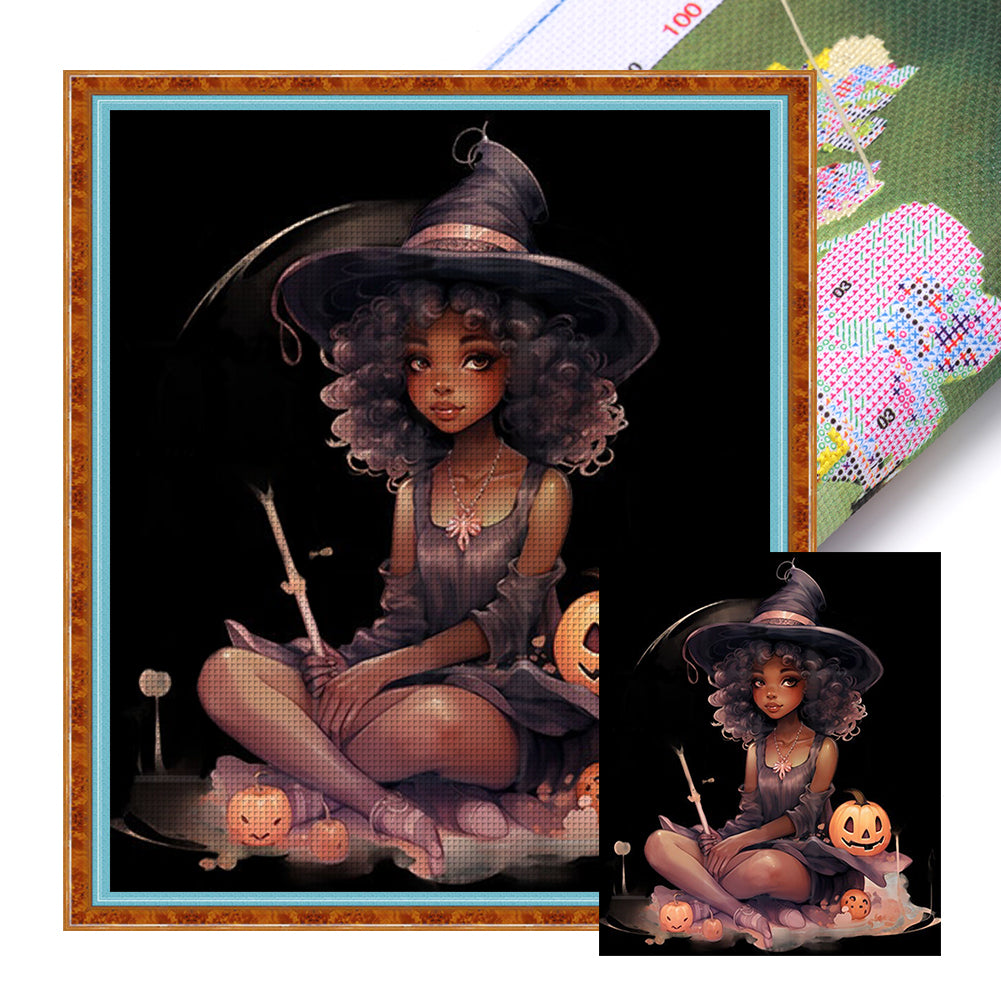 Huancan - Halloween Witch - 50*55CM 11CT 3 Stamped Cross Stitch