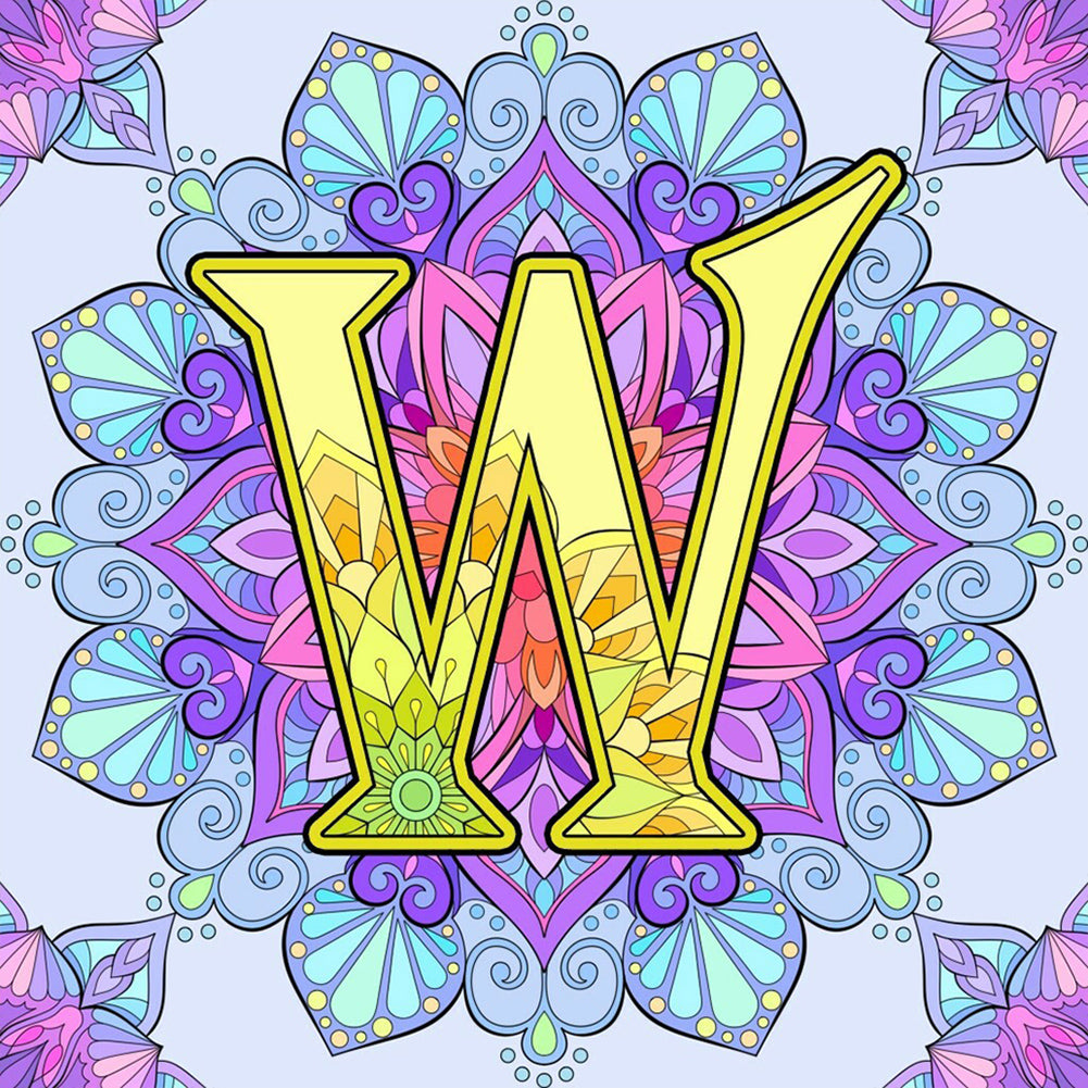 Mandala Letter W 30*30CM(Canvas) Full Round Drill Diamond Painting