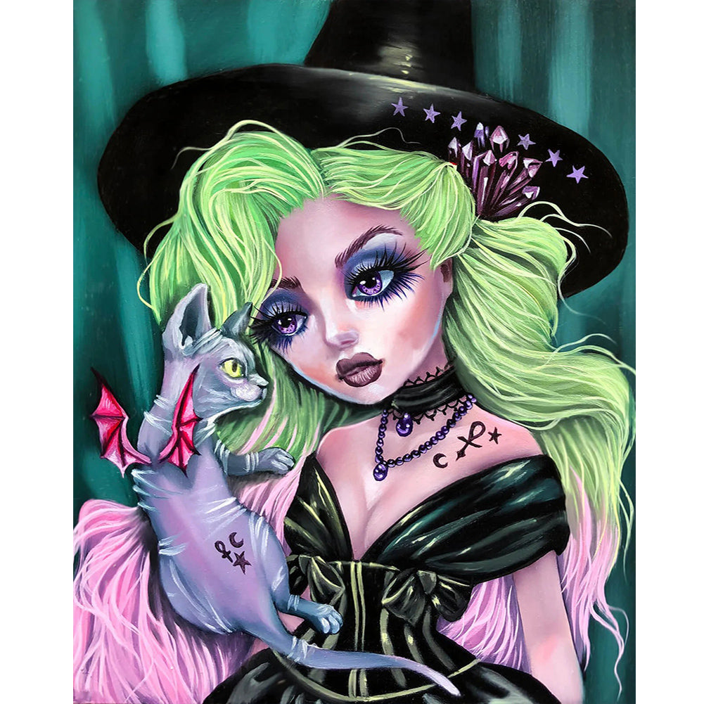 Girl With Green Hair 40*50CM(Canvas) Full Round Drill Diamond Painting
