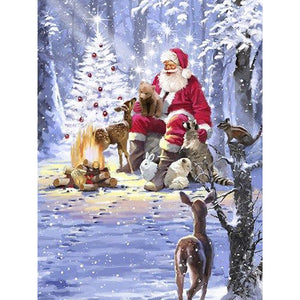 Christmas Santa Claus And Small Animals 30*40CM(Canvas) Full Round Drill Diamond Painting