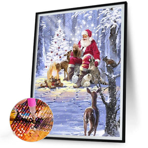 Christmas Santa Claus And Small Animals 30*40CM(Canvas) Full Round Drill Diamond Painting