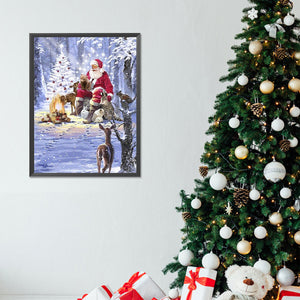 Christmas Santa Claus And Small Animals 30*40CM(Canvas) Full Round Drill Diamond Painting