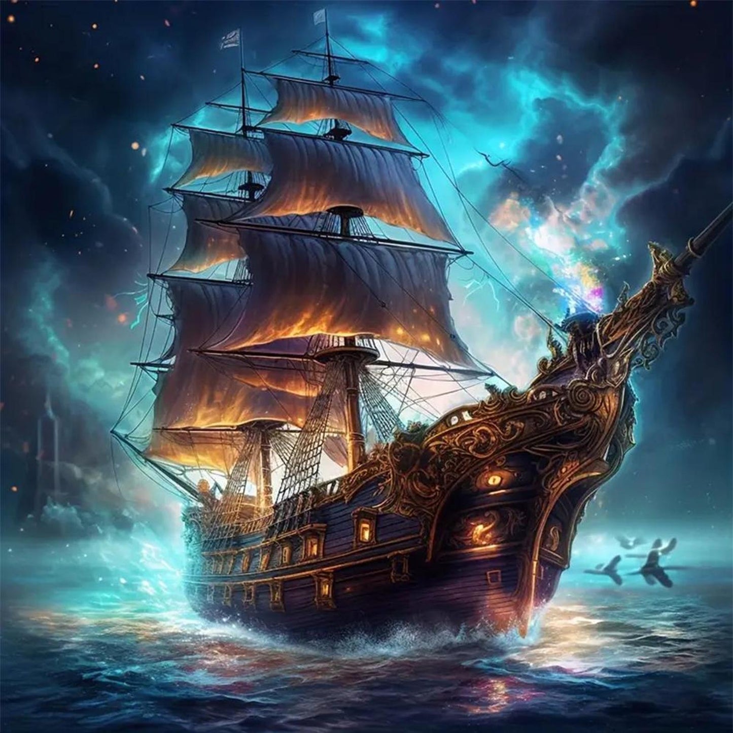 Sailing Boat On Sea - Full 11CT Stamped Cross Stitch 40x40CM - Yishu