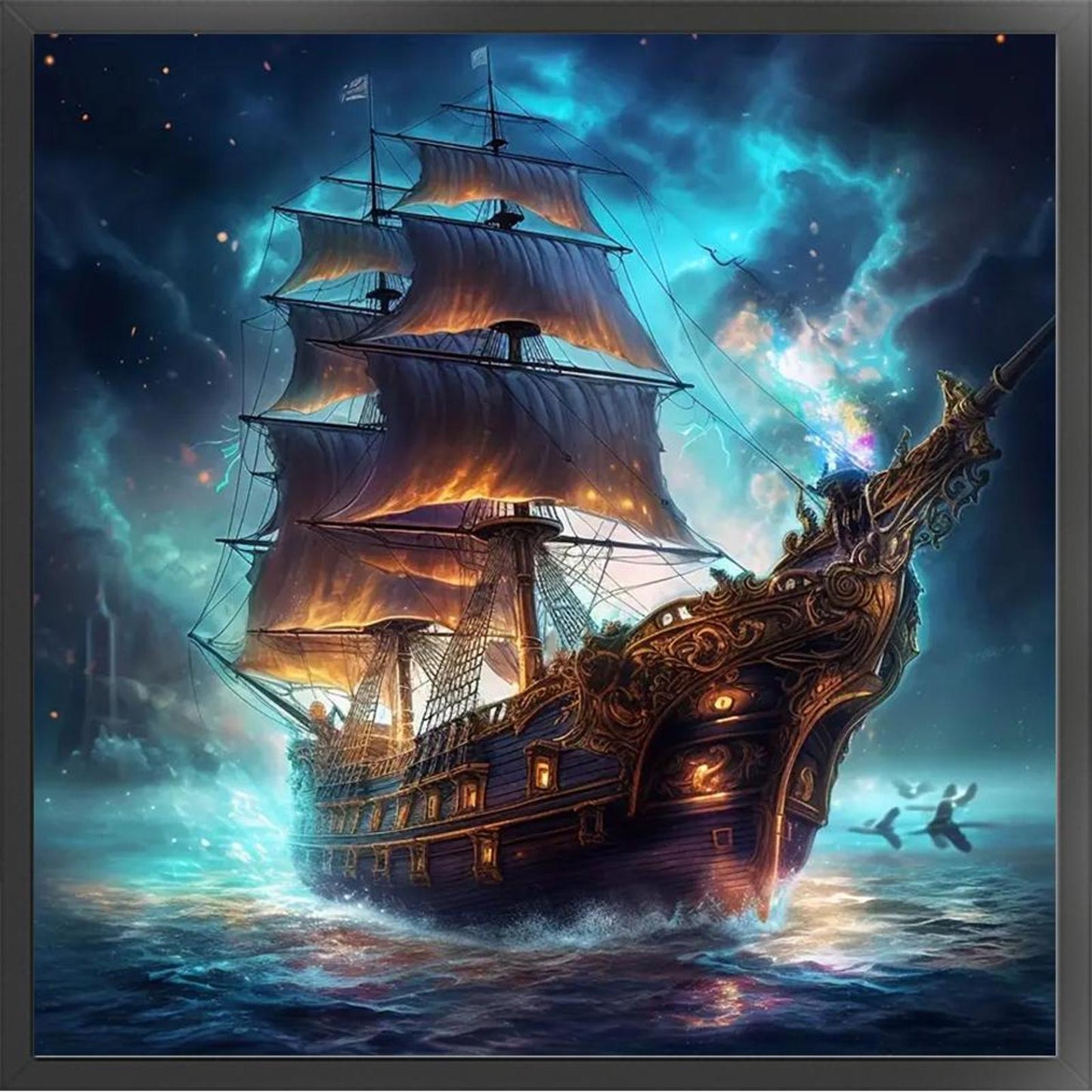 Sailing Boat On Sea - Full 11CT Stamped Cross Stitch 40x40CM - Yishu