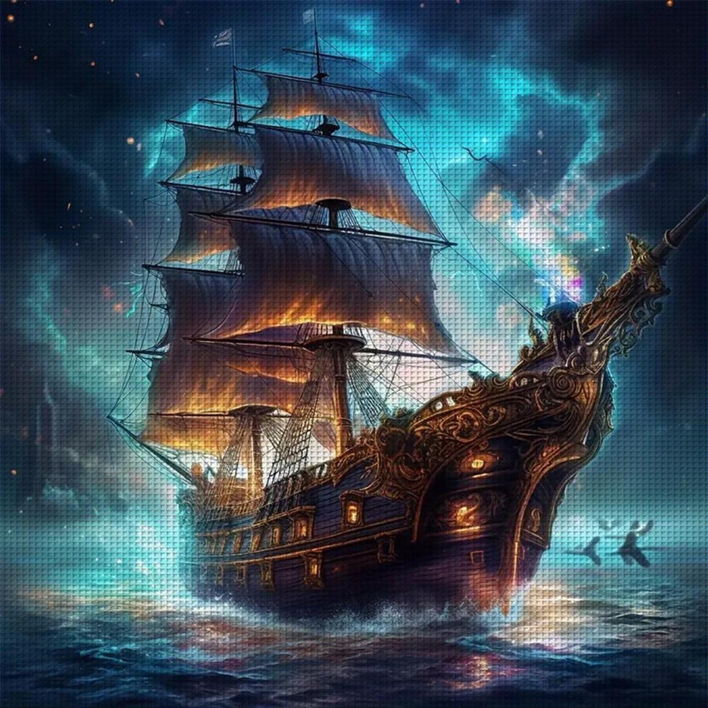 Sailing Boat On Sea - Full 11CT Stamped Cross Stitch 40x40CM - Yishu