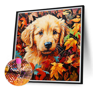 Puppy With Maple Leaves 40*40CM(Canvas) Full Round Drill Diamond Painting