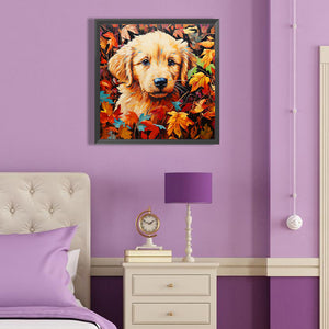 Puppy With Maple Leaves 40*40CM(Canvas) Full Round Drill Diamond Painting