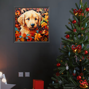 Puppy With Maple Leaves 40*40CM(Canvas) Full Round Drill Diamond Painting