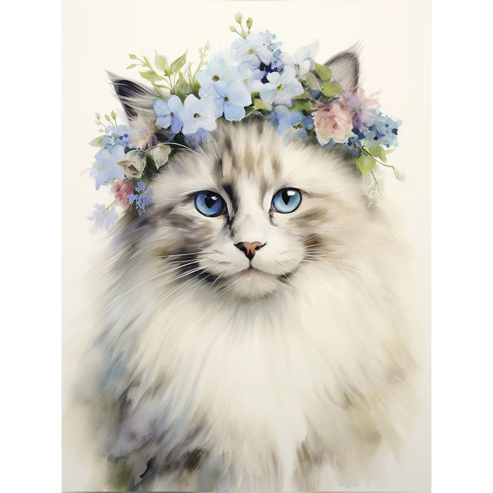 Cat With Wreath 30*40CM(Canvas) Full Round Drill Diamond Painting