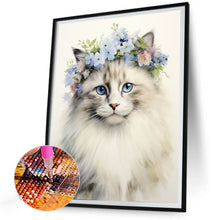Load image into Gallery viewer, Cat With Wreath 30*40CM(Canvas) Full Round Drill Diamond Painting
