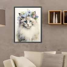 Load image into Gallery viewer, Cat With Wreath 30*40CM(Canvas) Full Round Drill Diamond Painting
