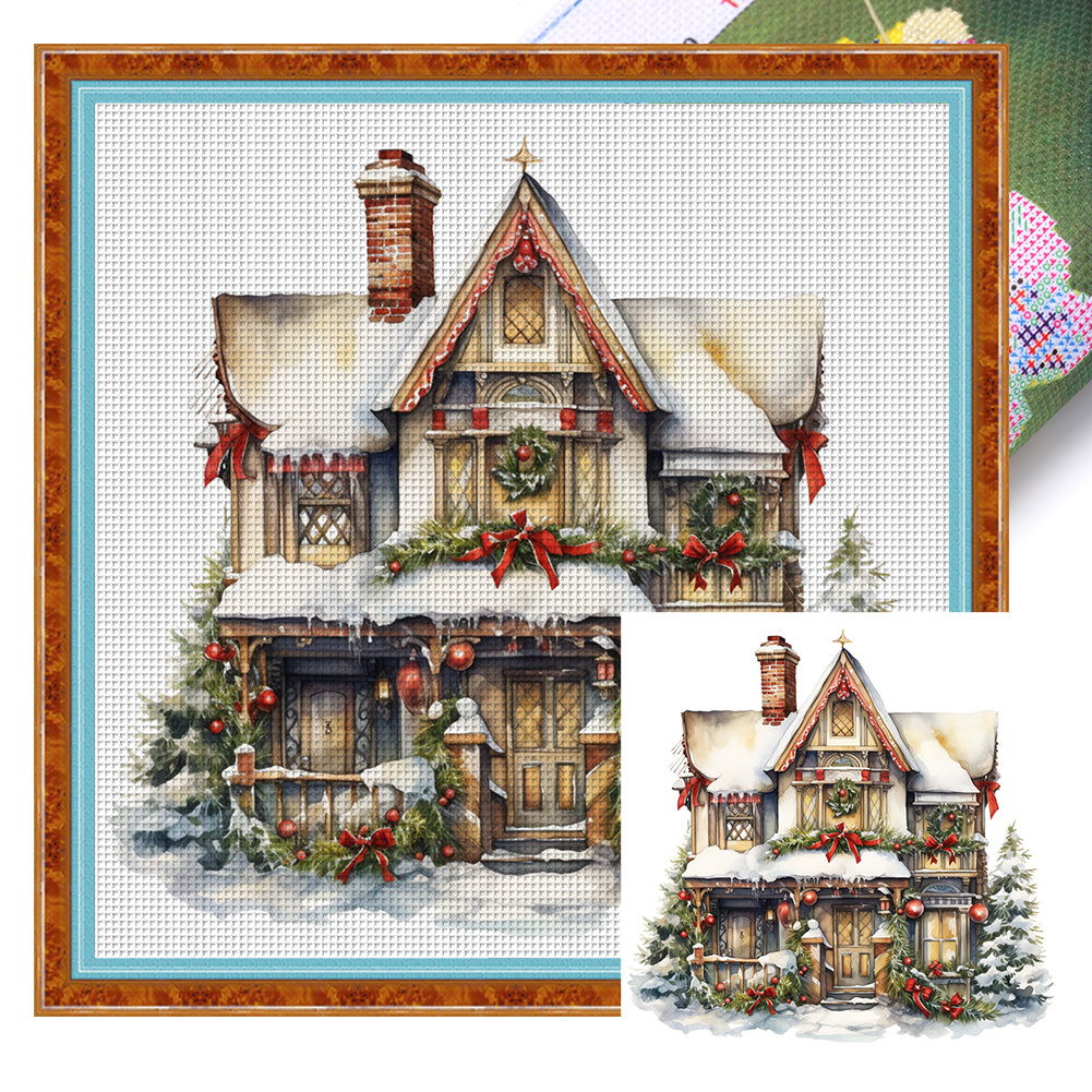 Huancan - Christmas Cottage - 50*50CM 14CT 2 Stamped Cross Stitch
