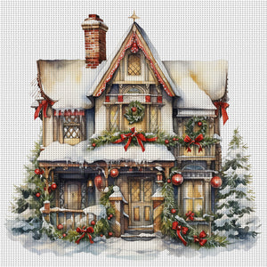 Huancan - Christmas Cottage - 50*50CM 14CT 2 Stamped Cross Stitch