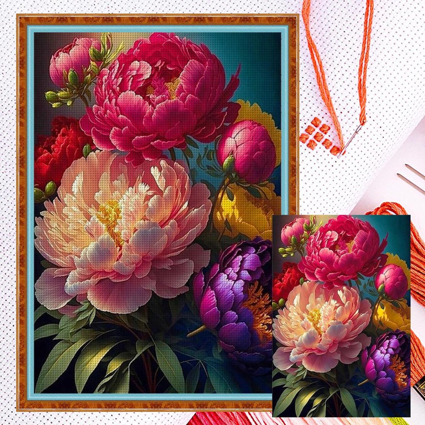 Peony - Full 11CT Counted Cross Stitch 40x60CM - Huacan