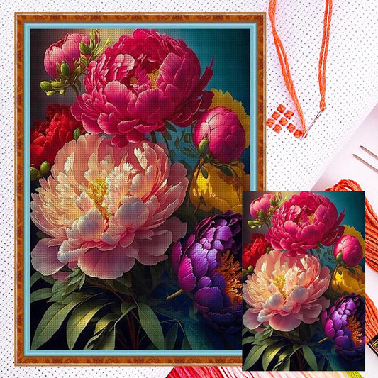 Peony - Full 11CT Counted Cross Stitch 40x60CM - Huacan