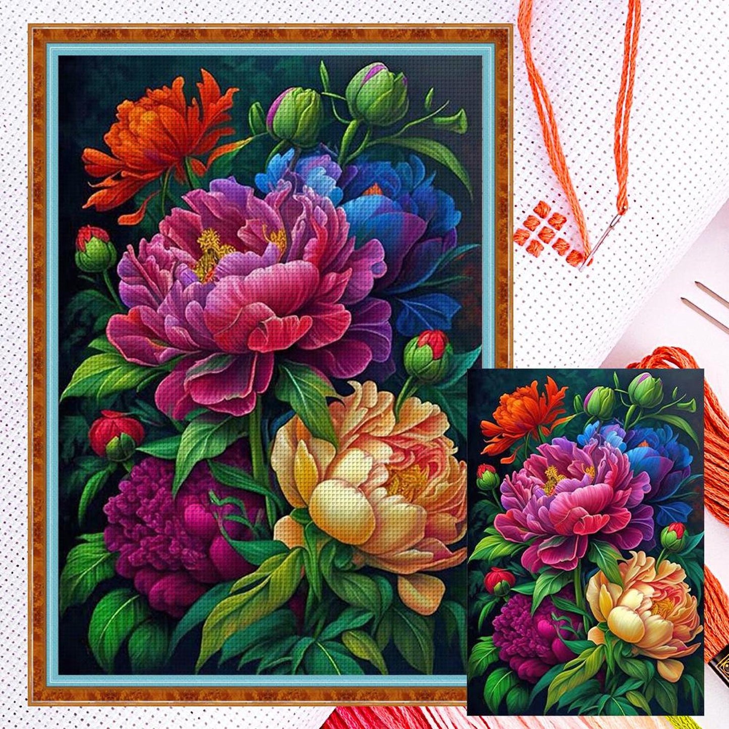 Peony - Full 11CT Counted Cross Stitch 40x60CM - Huacan