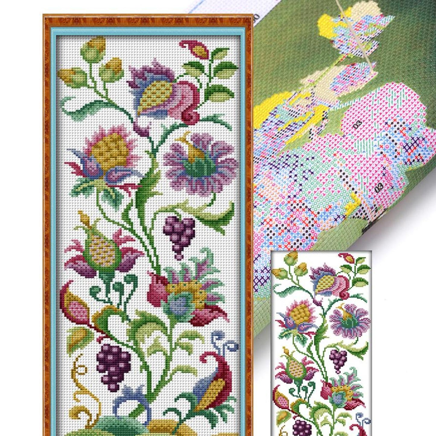 Abstract Flower - Full 14CT Stamped Cross Stitch 19x47CM - Joy Sunday Backstitch