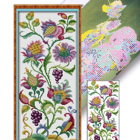 Abstract Flower - Full 14CT Stamped Cross Stitch 19x47CM - Joy Sunday Backstitch
