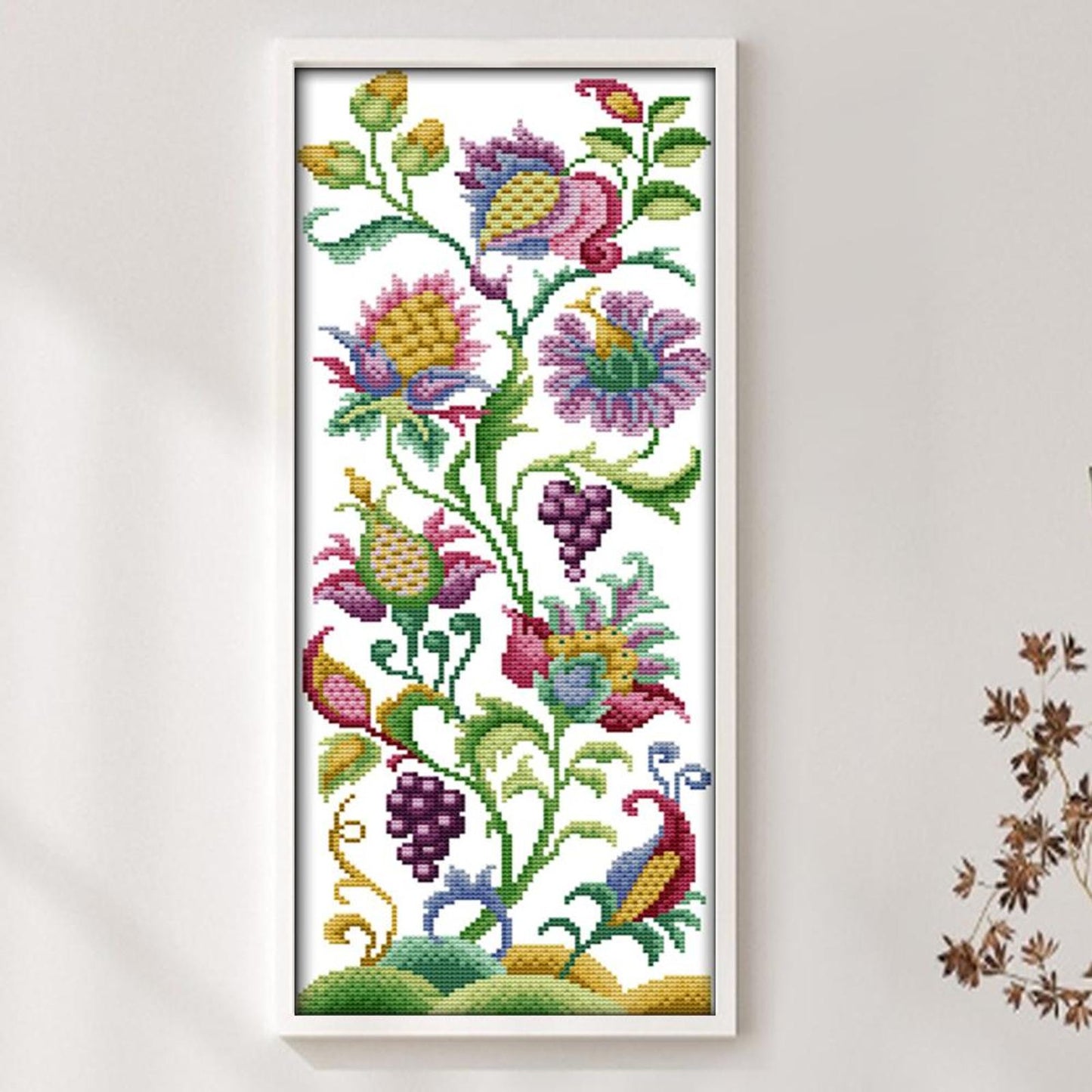 Abstract Flower - Full 14CT Stamped Cross Stitch 19x47CM - Joy Sunday Backstitch