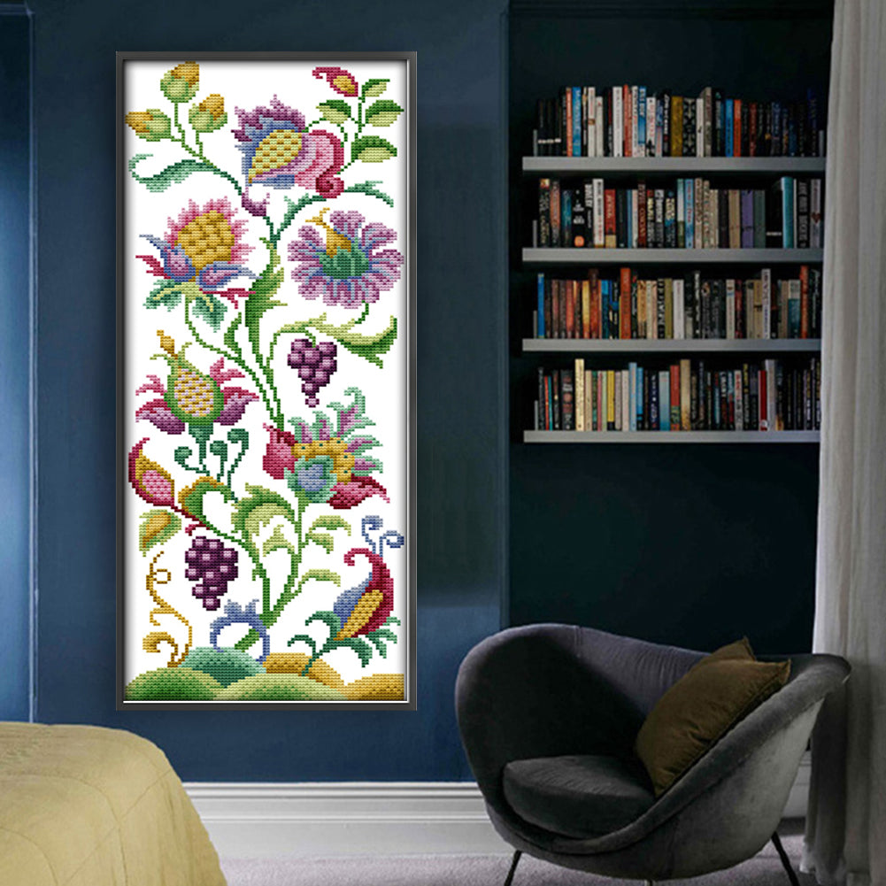 Abstract Flower - Full 14CT Stamped Cross Stitch 19x47CM - Joy Sunday Backstitch